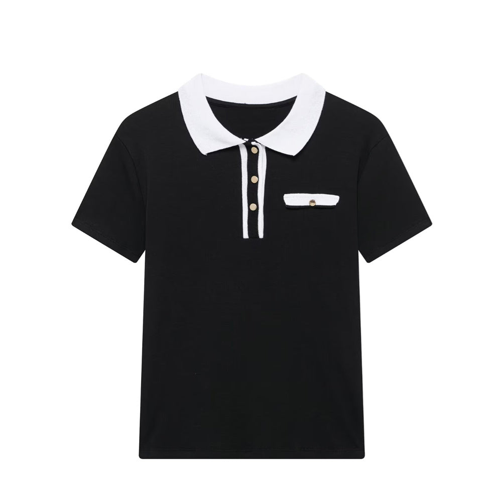 New women's spliced polo shirt