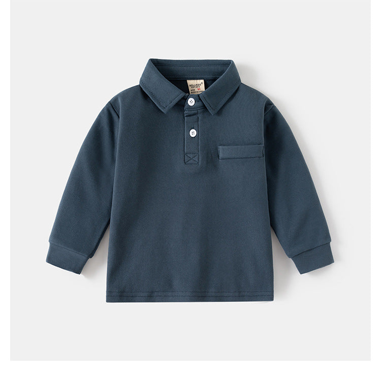 Boys' Solid Color Long Sleeve Slim Classic Polo Shirt 2025
