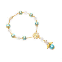 Pearl Angel Wing Charm Saint Benedict Cross Crystal Bracelet